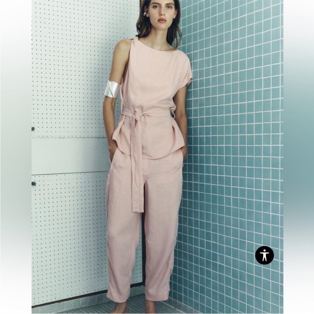 2-pc Zara asymmetric linen blend top and pajama pants zw collection co-ord set